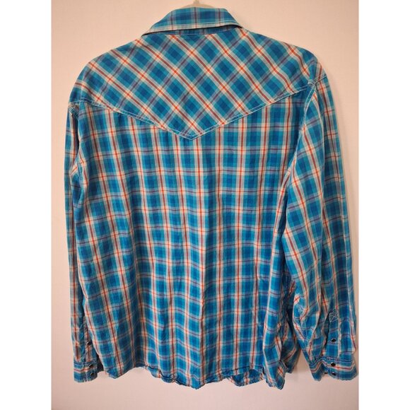Cody James Mens Western Plaid Snap Button Shirt 2XL Regular Fit Blue/Orange Cott - Picture 5 of 6